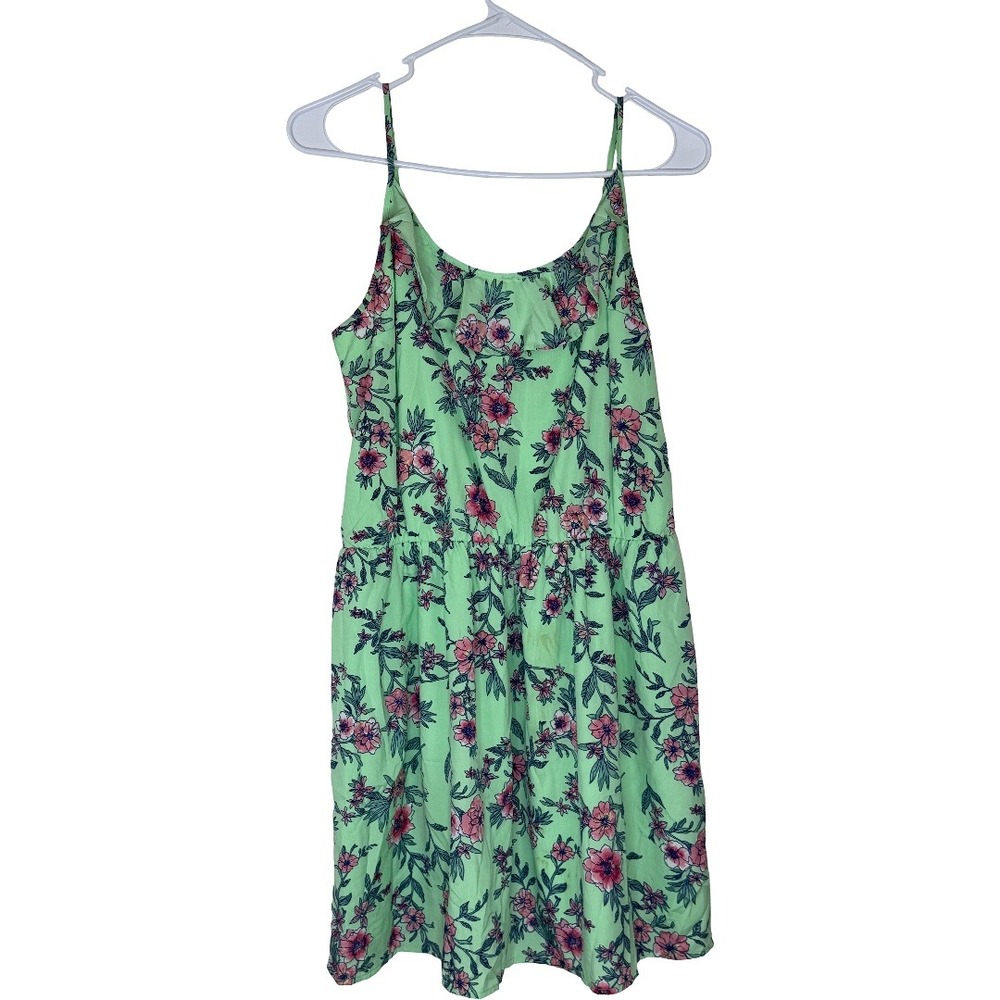 Decree Womens Large Mint Green Pink Floral Cami Sundress Sleeveless Mini Dress